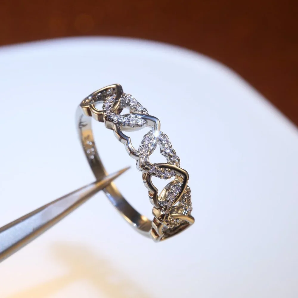 💝 Lovely Anillos Hollow Many Heart Cross Sweet Zircon Rings Women, PD085